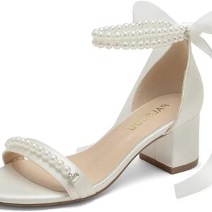 Pearl-Embellished Ankle Strap Marriage ceremony Sandals with Block Heel, Low Heel Bridal Sneakers for Girls, Sizes EU 36-41