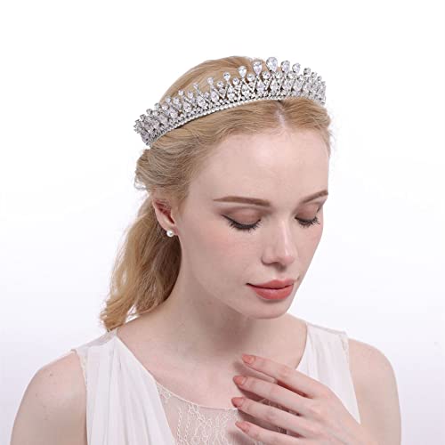 QXMYOO Classic Silver Tiara for Ladies - Cubic Zirconia Pageant Crown for Weddings, Candy 16, Birthday, Promenade, and Quinceanera - Bridal Hair Accent (Silver)