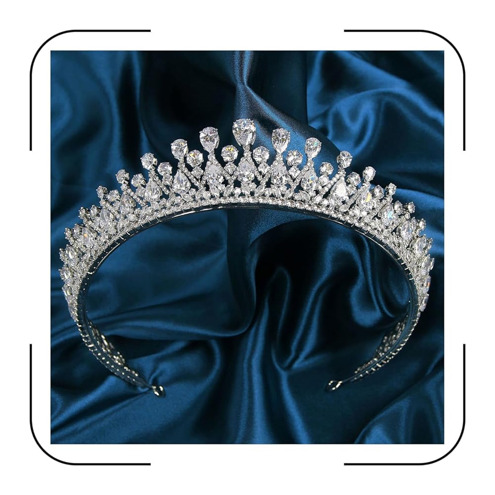 QXMYOO Classic Silver Tiara for Ladies – Cubic Zirconia Pageant Crown for Weddings, Candy 16, Birthday, Promenade, and Quinceanera – Bridal Hair Accent (Silver)