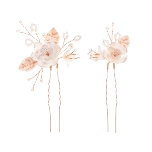 Set of two Bridal Hair Pins with Smooth Ceramic Flowers - Gold Marriage ceremony Hair Equipment for Ladies and Ladies