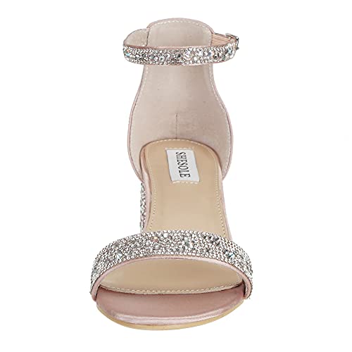 SheSole Girls's Open-Toe Strappy Low Block Heel Rhinestone Sandals - Excellent for Wedding ceremony and Bridal Attire